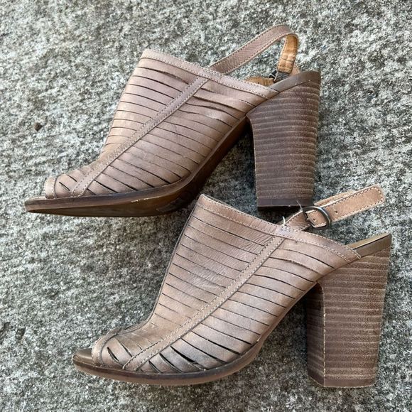 Lucky Brand Women's Lialor Caged Sandals Peep Toe Bootie Leather‎ Upper Brown 8M - Picture 2 of 8